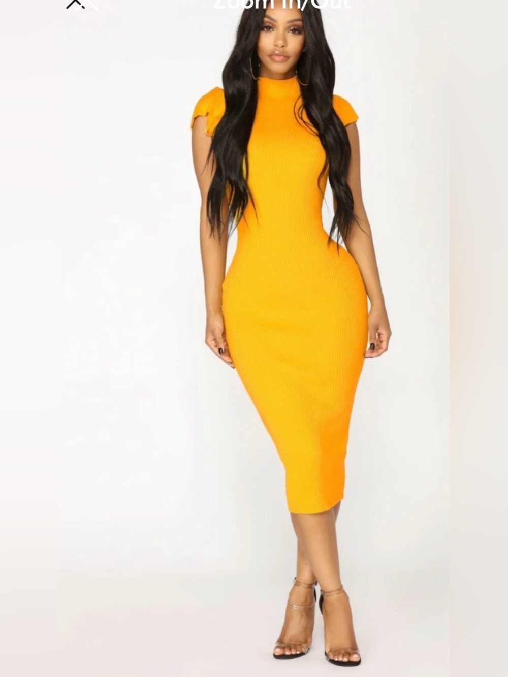 Fashion Nova Yellow Ribbed Maxi Dress with Flutter Sleeves